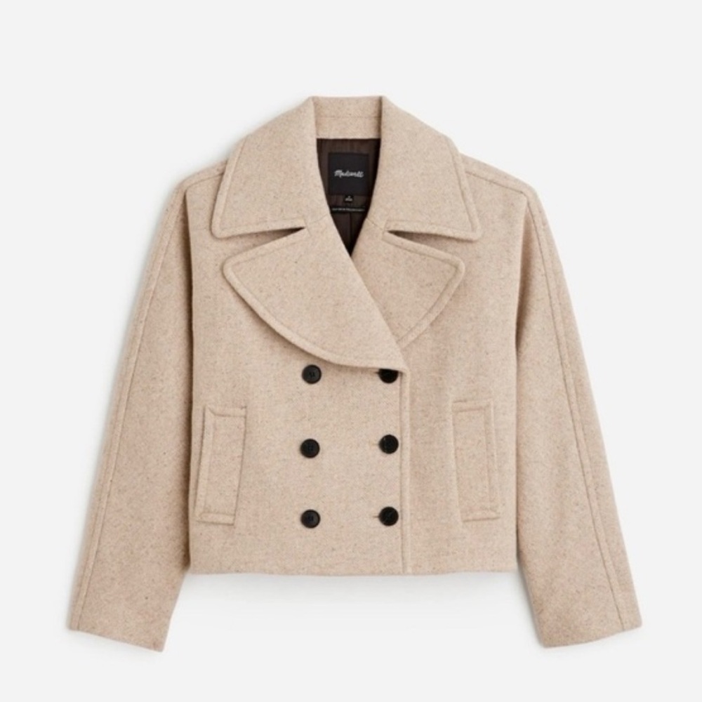 Madewell Premium Italian Fabric Beige Double-Breasted Peacoat